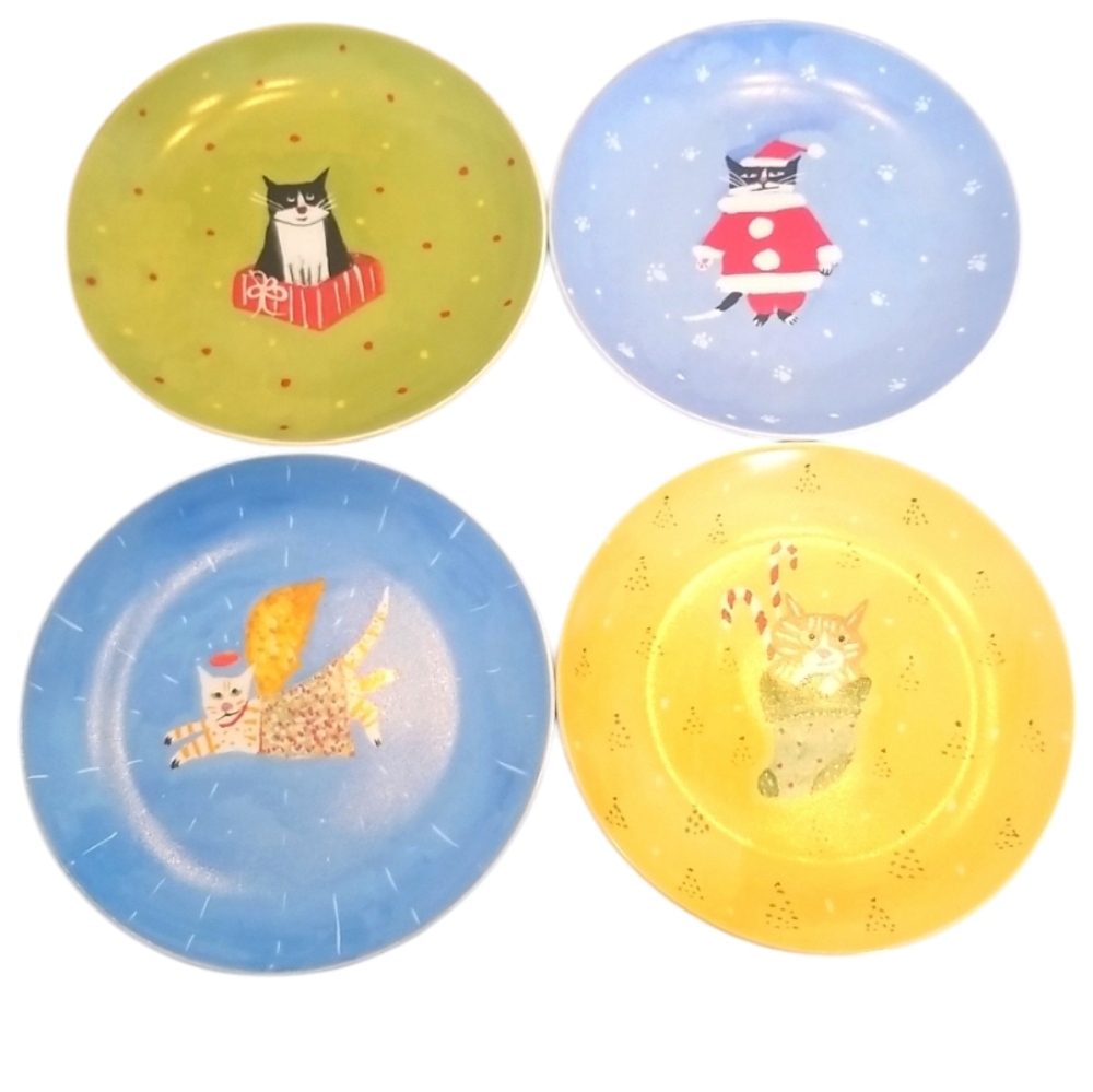 Vintage Festive Whimsical  2004 Anne Made Collectible Cat Plates